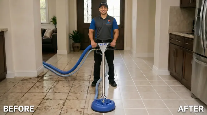 Professional tile and grout cleaning before and after in Spring TX by Quick Nick's Cleaning