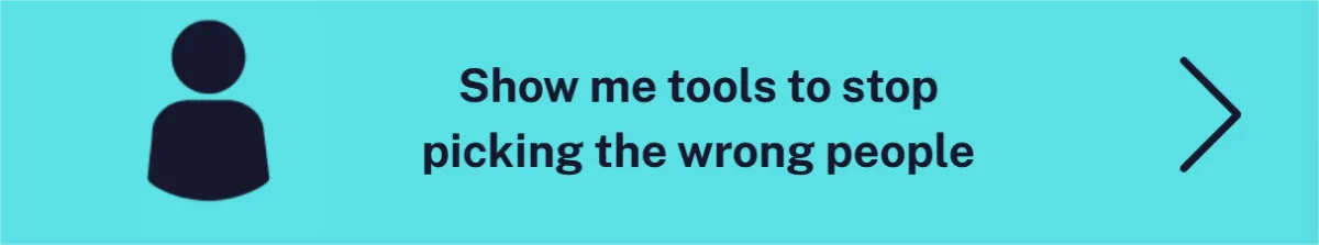 Icon of a single person with text ‘Show me tools to stop picking the wrong people’ — support for never married adults