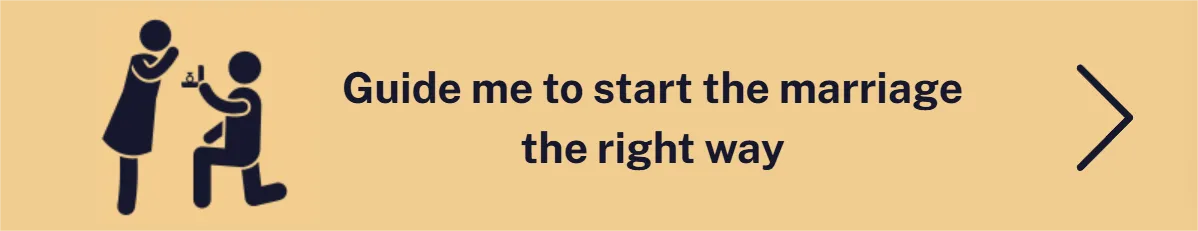 Icon of a person proposing marriage with text ‘Guide me to start the marriage the right way’ — support for engaged couples preparing for marriage