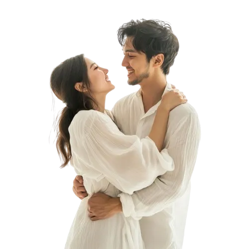 Smiling couple hugging representing connection and renewal with Renew Mindset Coaching