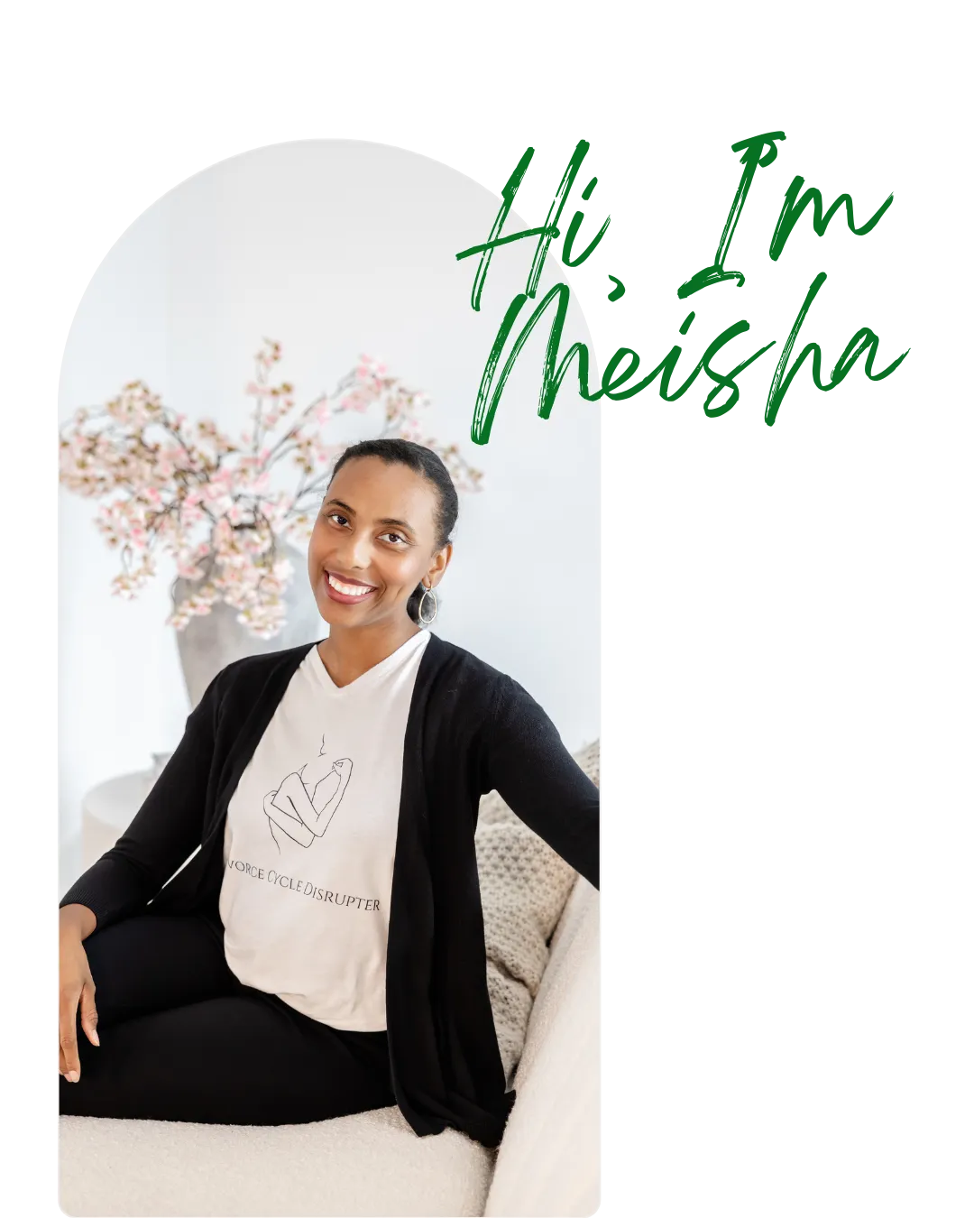 Meisha seated and smiling with her signature, introducing herself as the creator of the membership.