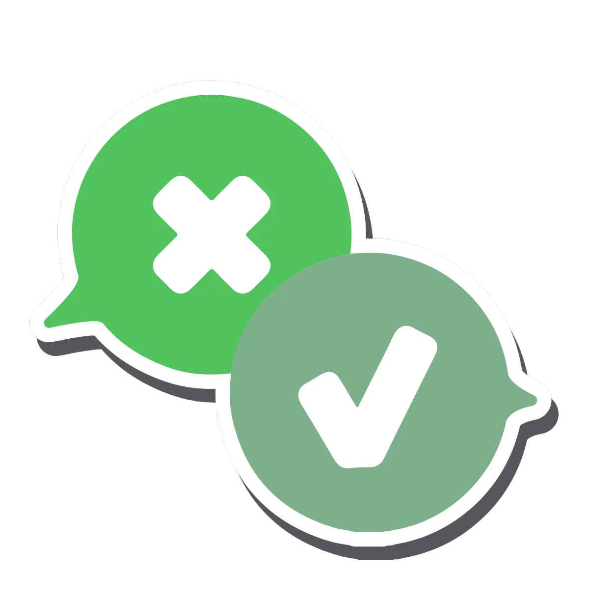 Illustration of a green checkmark and red cross symbolizing conflict patterns that succeed vs. fail.