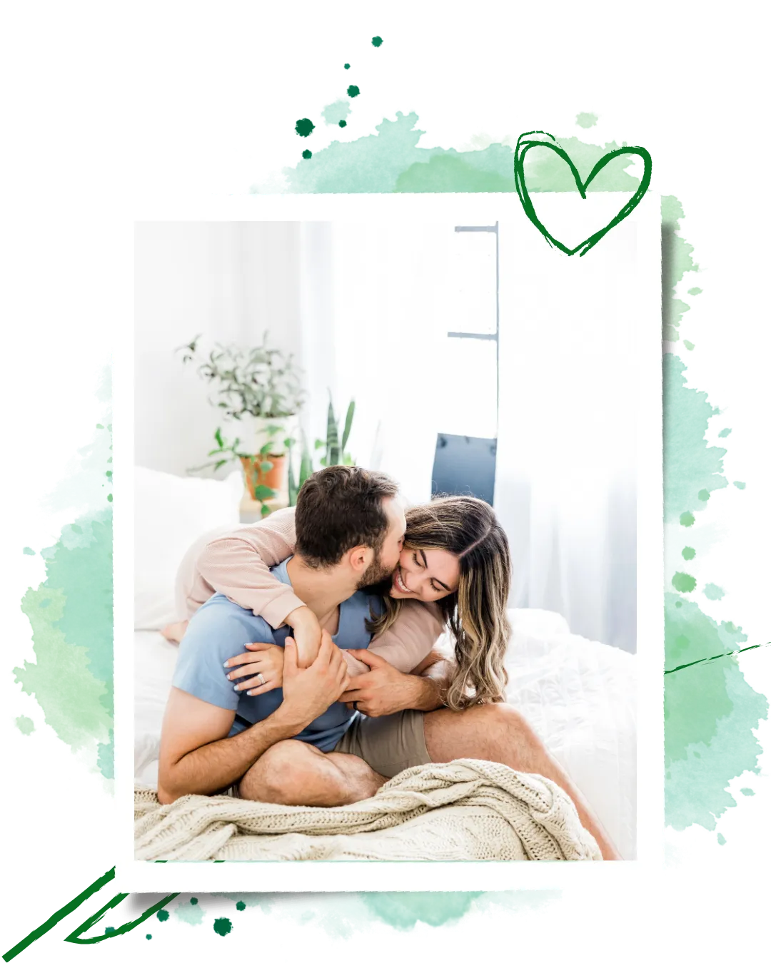 Happy couple sitting together, representing emotional closeness and safety.