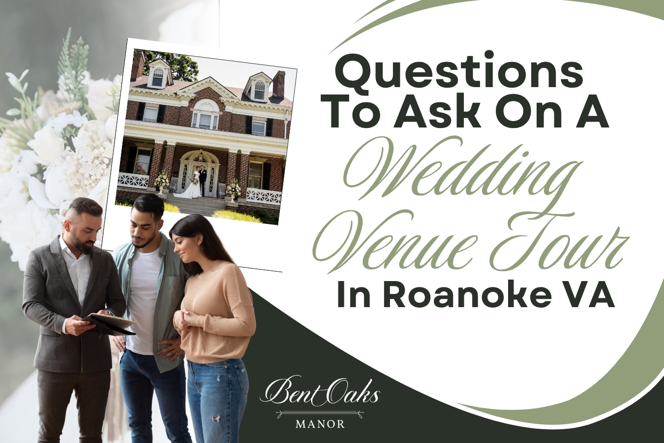 Couple touring a historic Roanoke wedding venue at Bent Oaks Manor