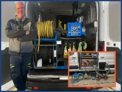 Jól felszerelt műhelykocsi duguláselhárításhoz Budapesten