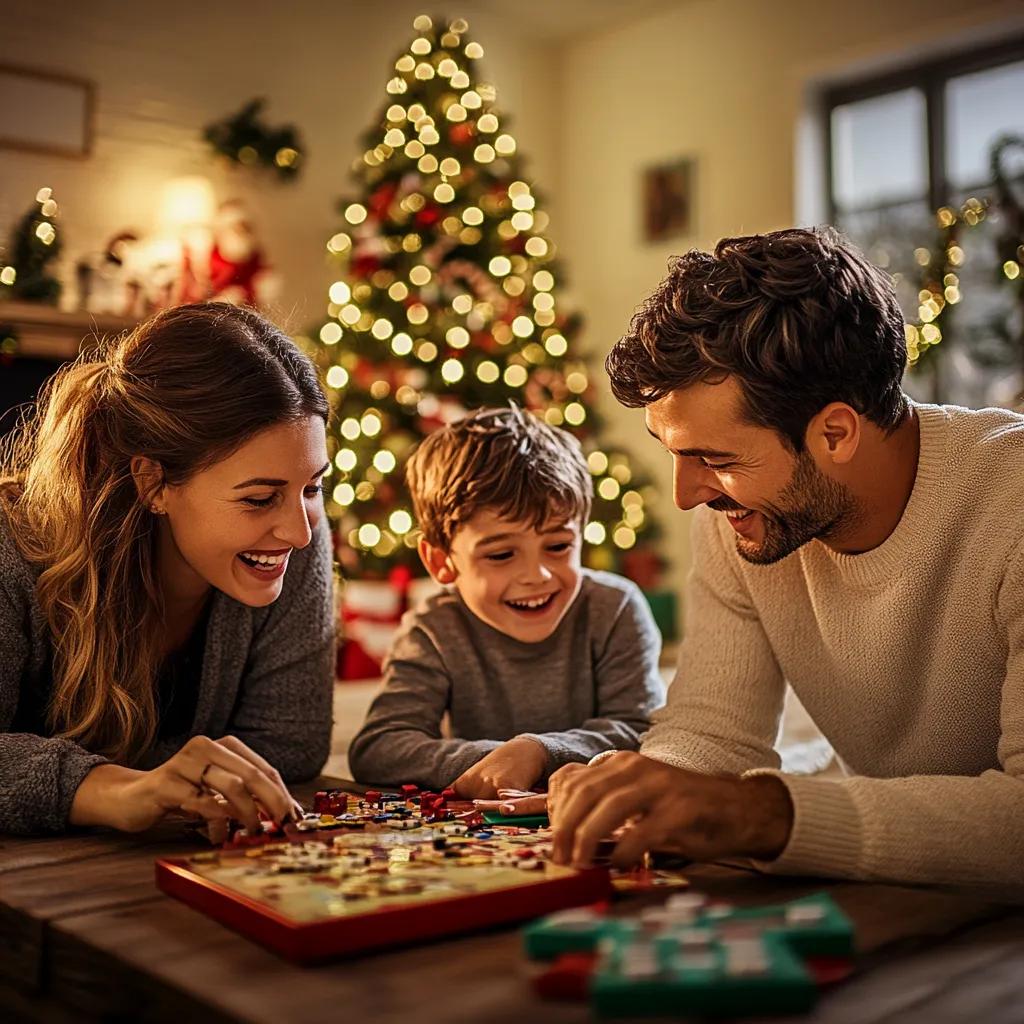 family playing games on christmas