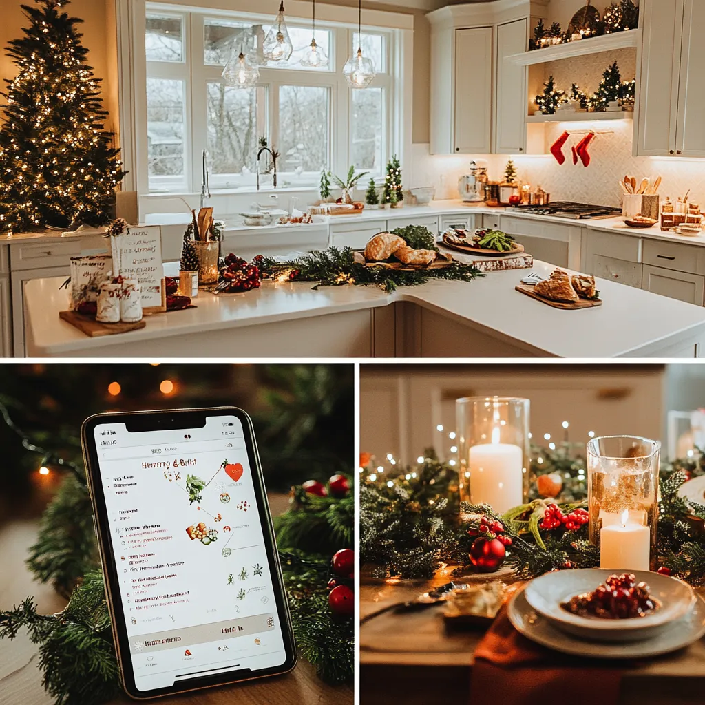 why merry & bright is different - kitchen decorated for christmas with meal planner and tablet