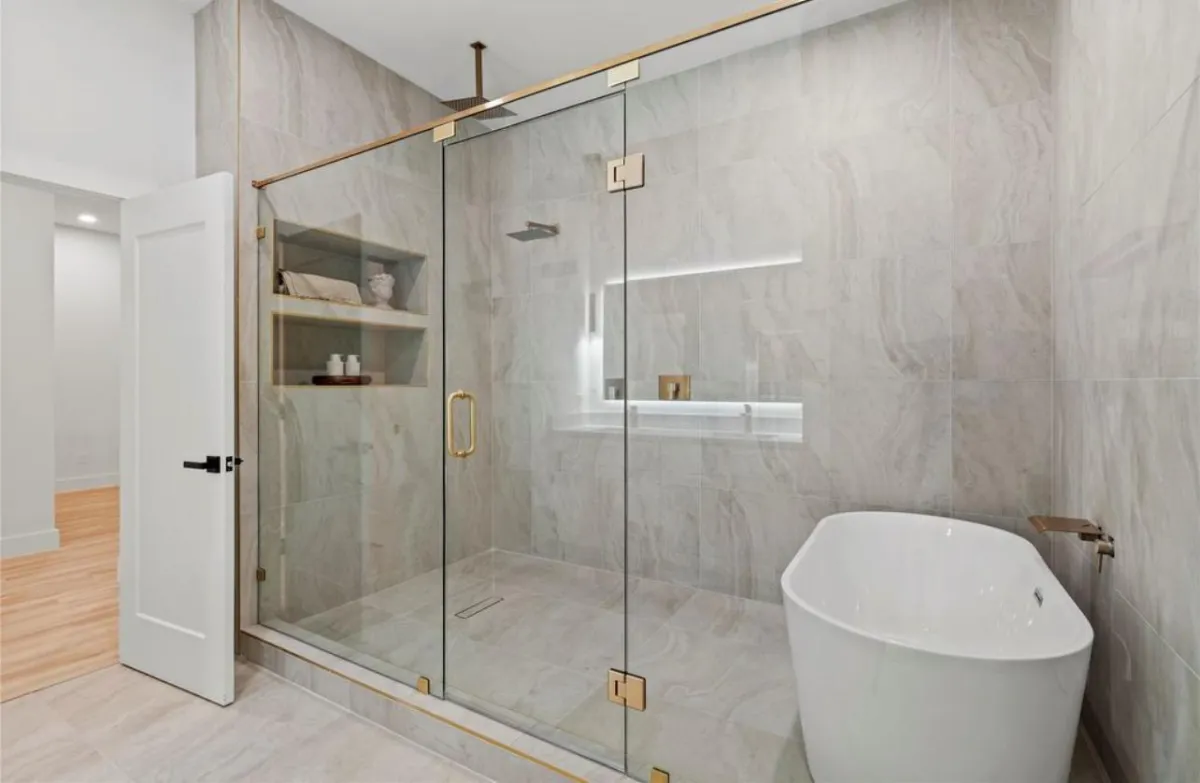 luxury shower and tub marble tile installation