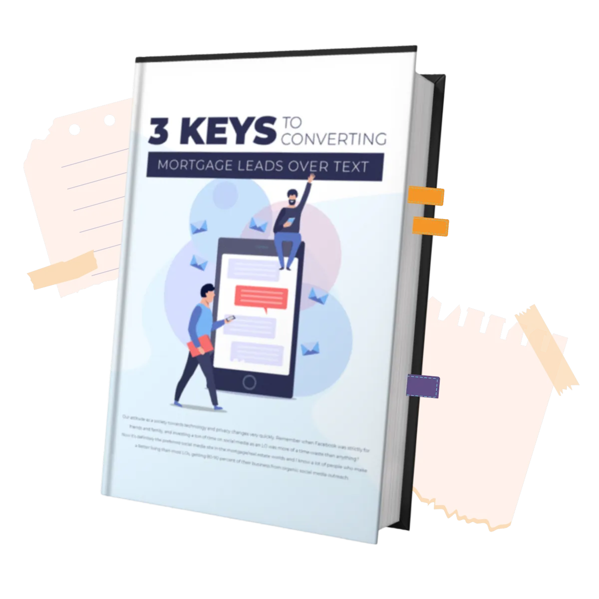 Titled booklet that says 3 Keys to converting mortgage leads over text