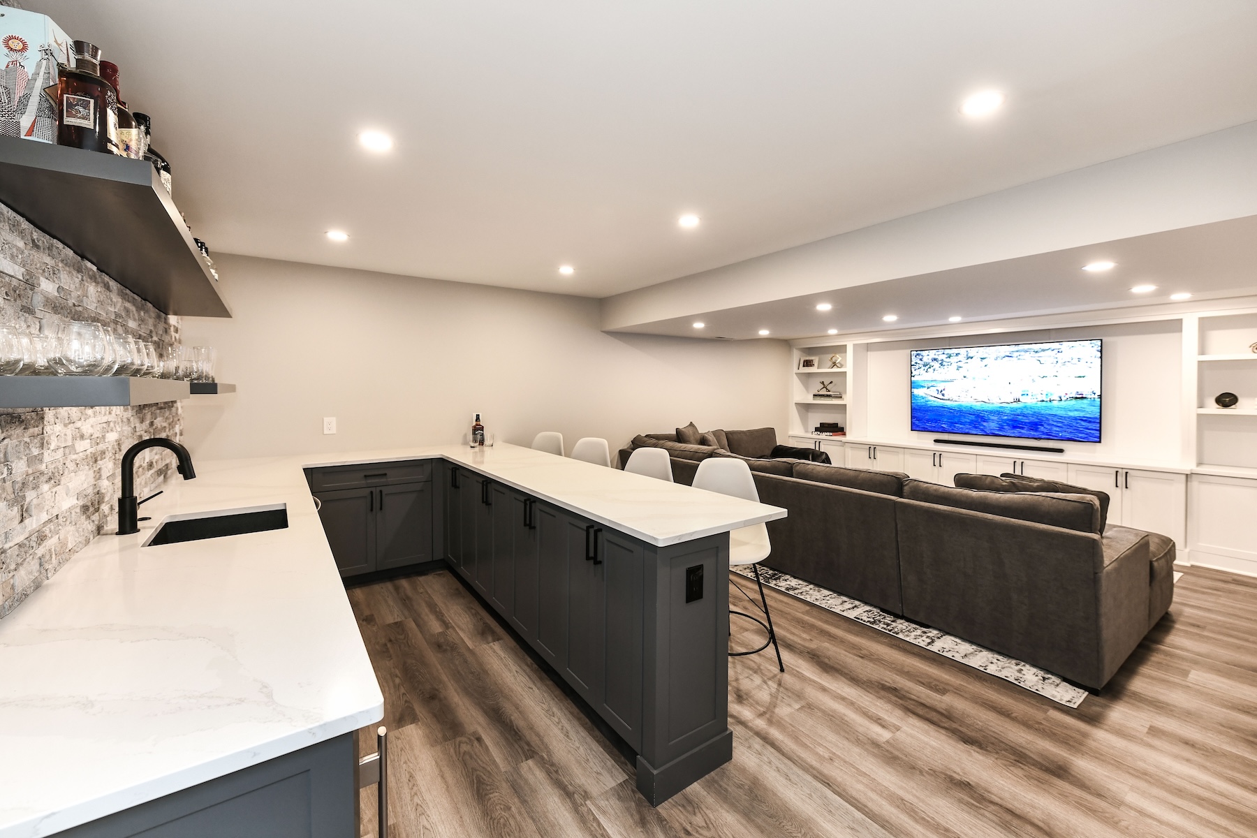 Finished basement remodeling project in Philadelphia, PA