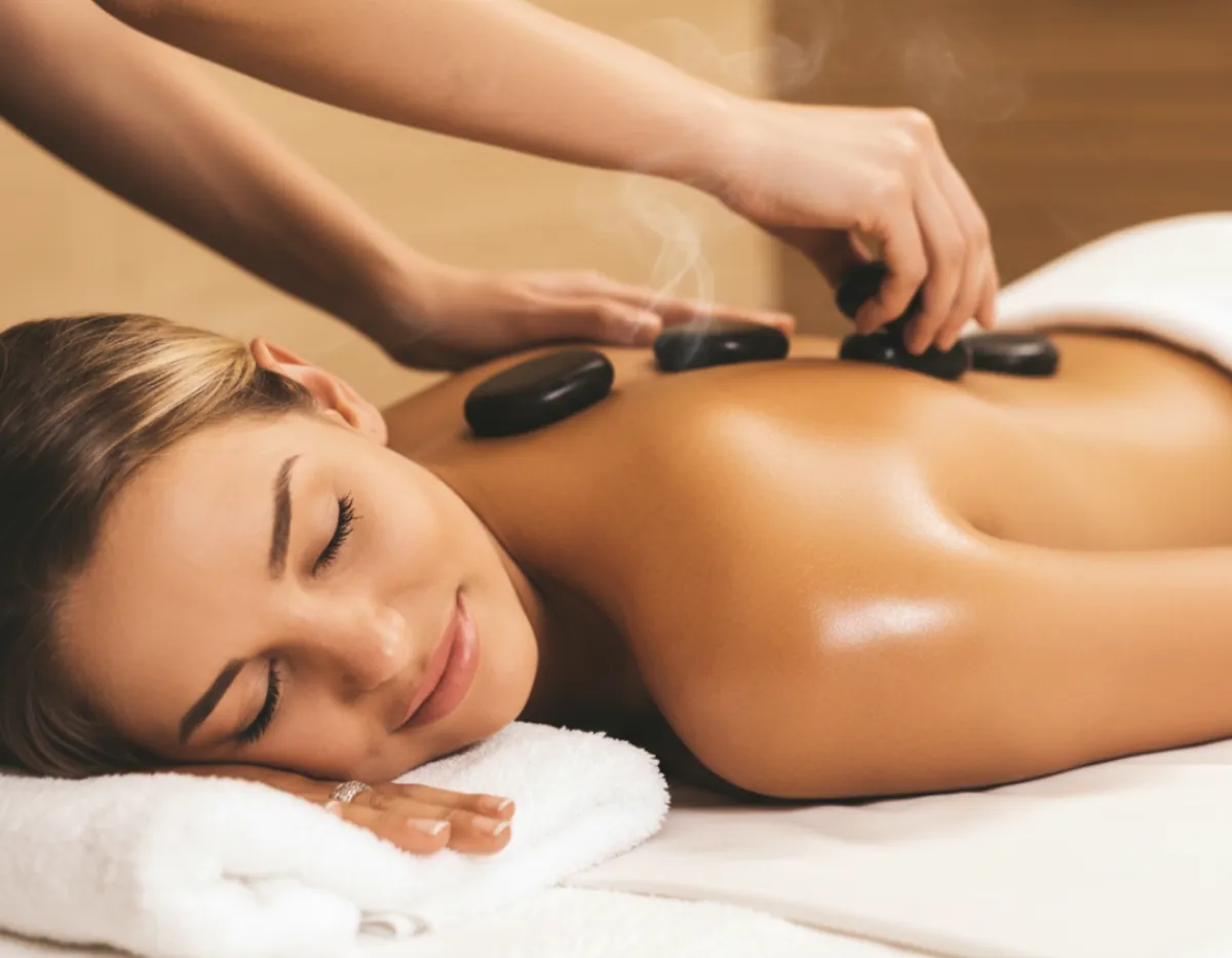 Smooth heated stones placed along the back during a Hot Stone Massage in Werribee.