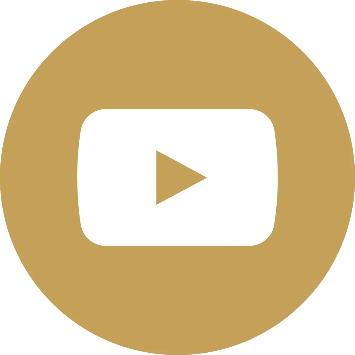 YouTube logo in a circular gold background, representing video content and digital engagement for Arin Russell Buyers Agents.