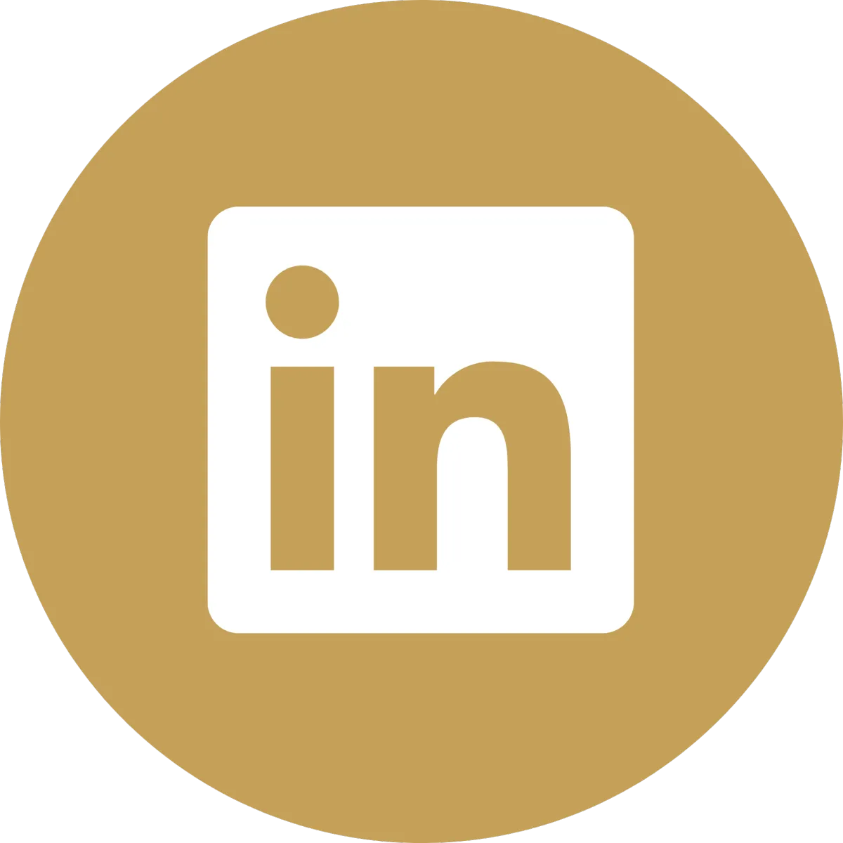 LinkedIn logo in a circular gold background, representing professional networking and business connections for Arin Russell Buyers Agents.