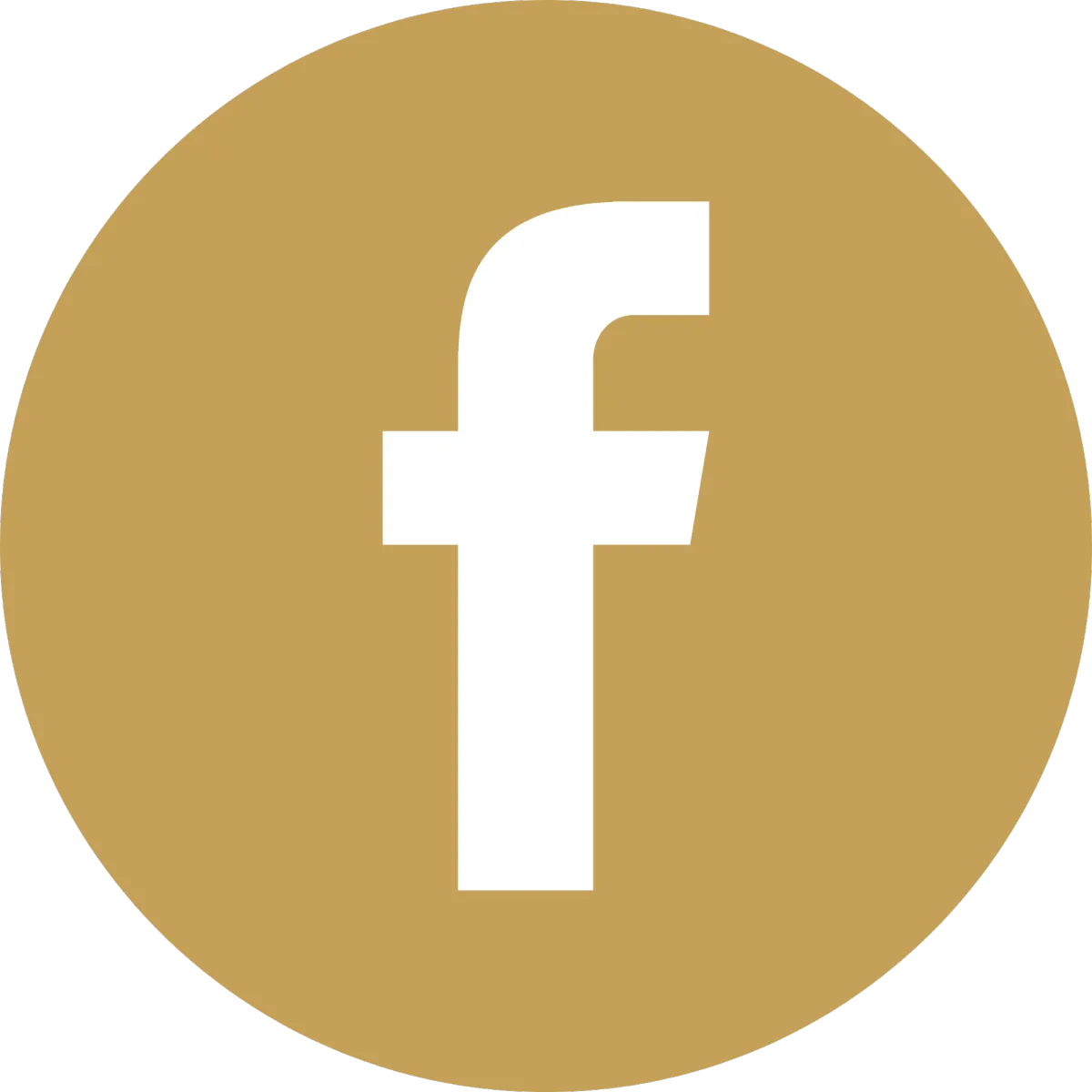 Facebook logo in a circular gold background, representing Arin Russell Buyers Agents' social media presence for real estate inquiries and engagement.