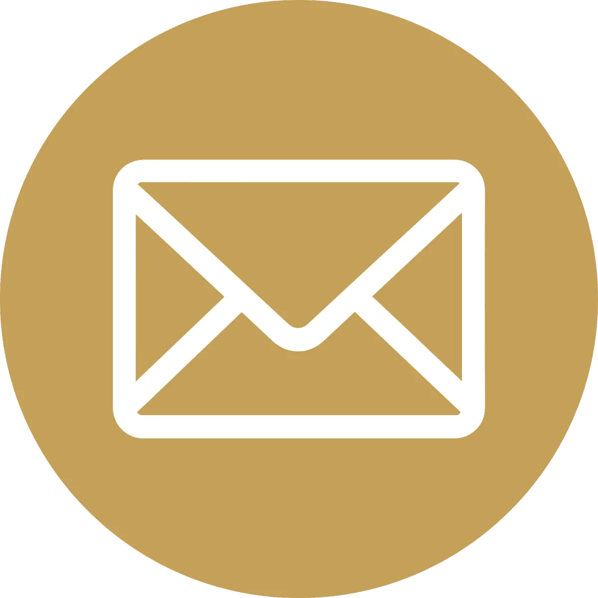 Email icon in a circular gold background, representing Arin Russell Buyers Agents' contact options for property inquiries and consultations.