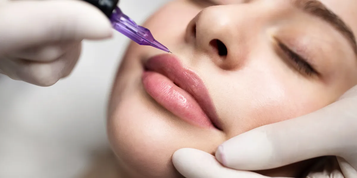 Young Woman having a lip blush treatment