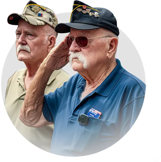 Veterans saluting with American flag in background representing honor and service
