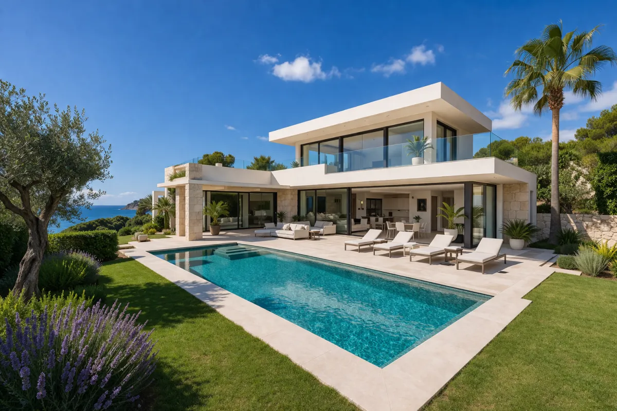 a building with a palm tree in front of it