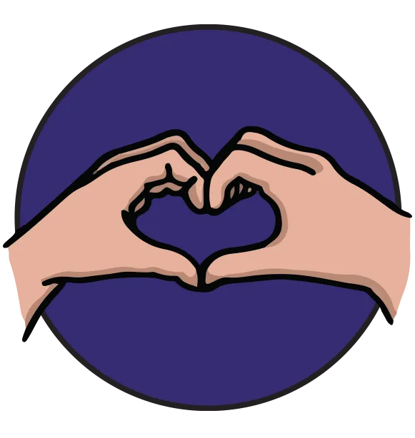 Illustration of hands forming a heart shape, representing care, encouragement, and support.