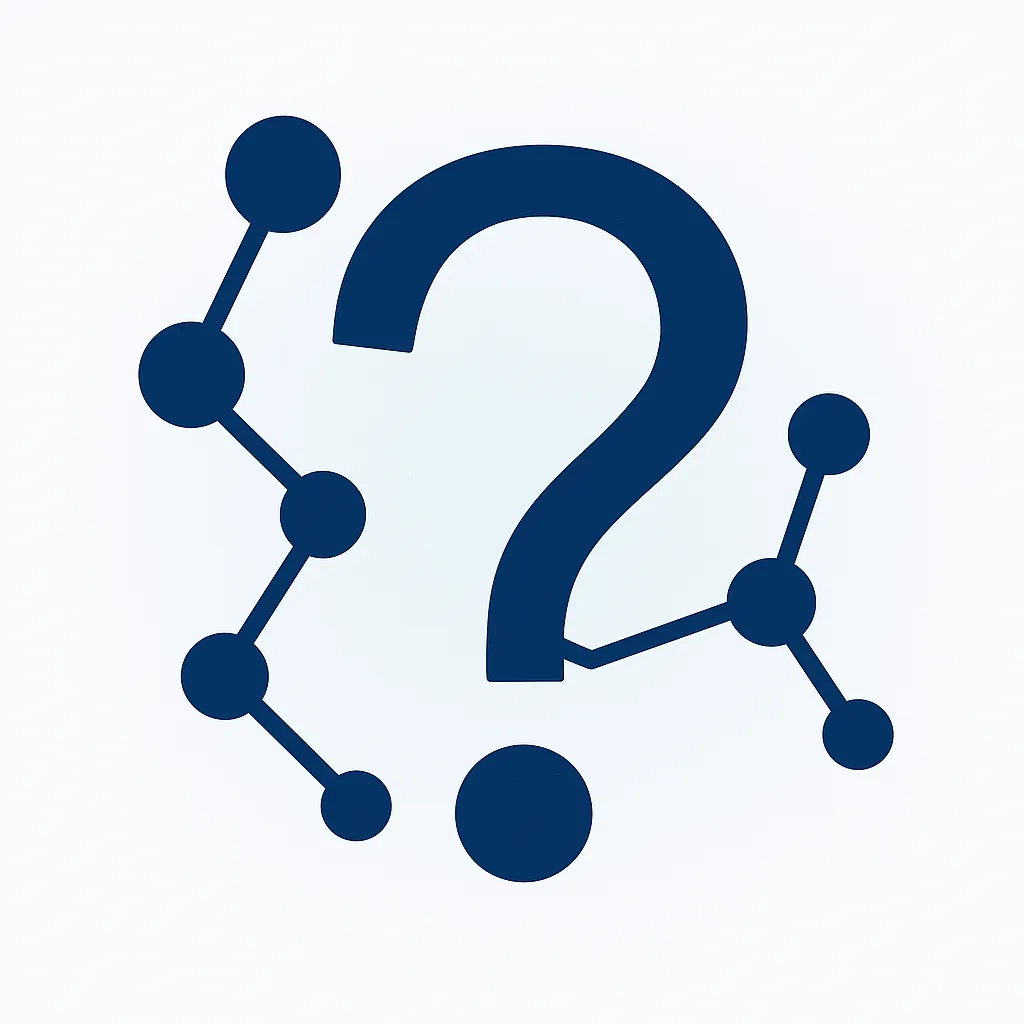 Scientific molecule design forming a question mark symbol for LabCore Peptides FAQ section.