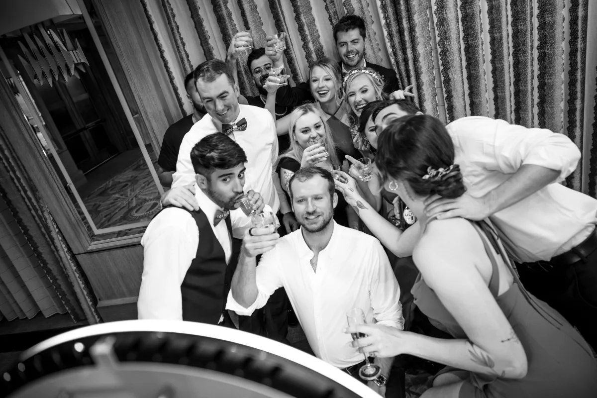 Luxury photo booth setup with guests enjoying an upscale event