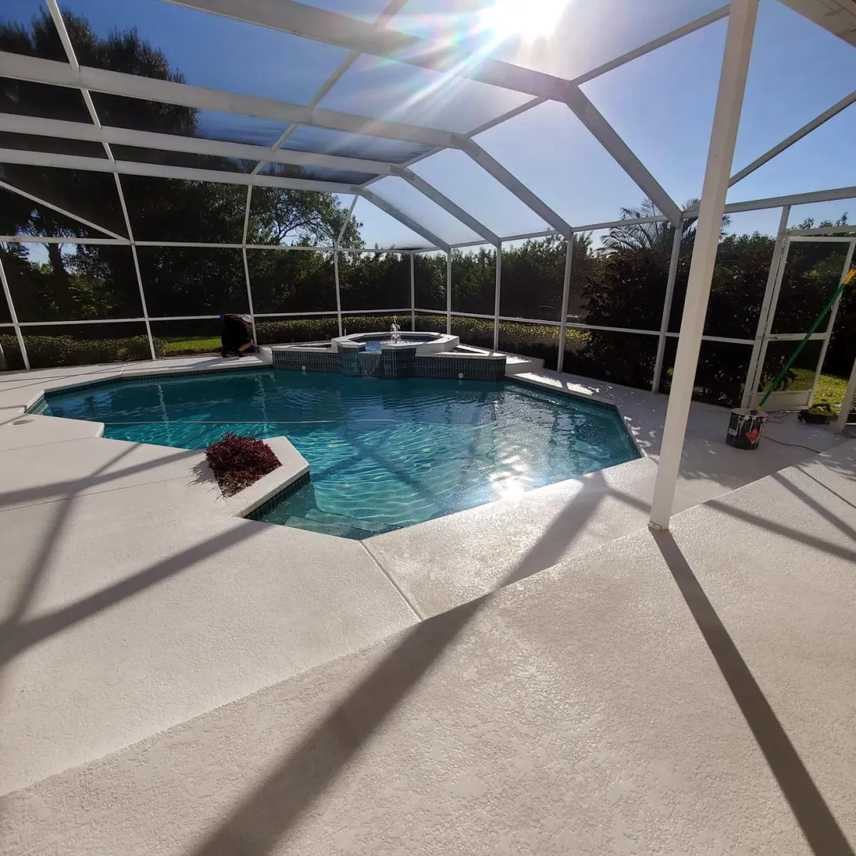 Resurfaced concrete pool deck