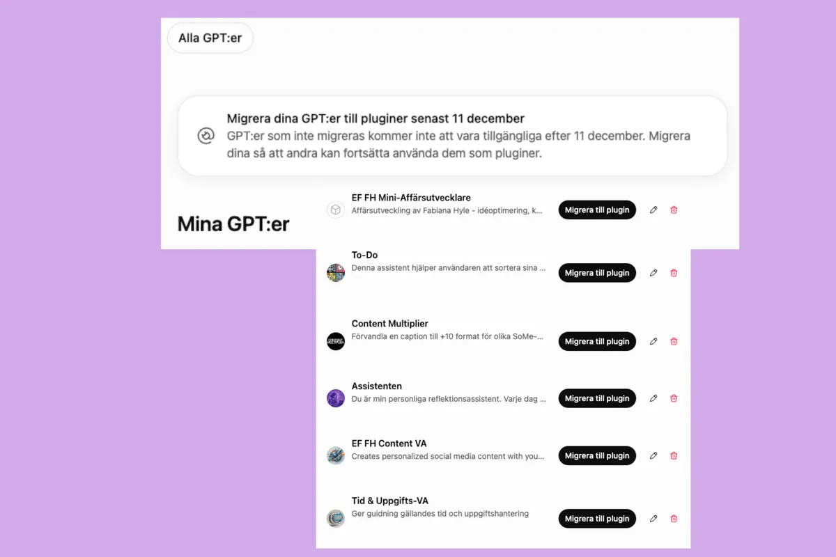 Custom GPTs stänger 11 dec, så flyttar du dem | Fabiana Hyle