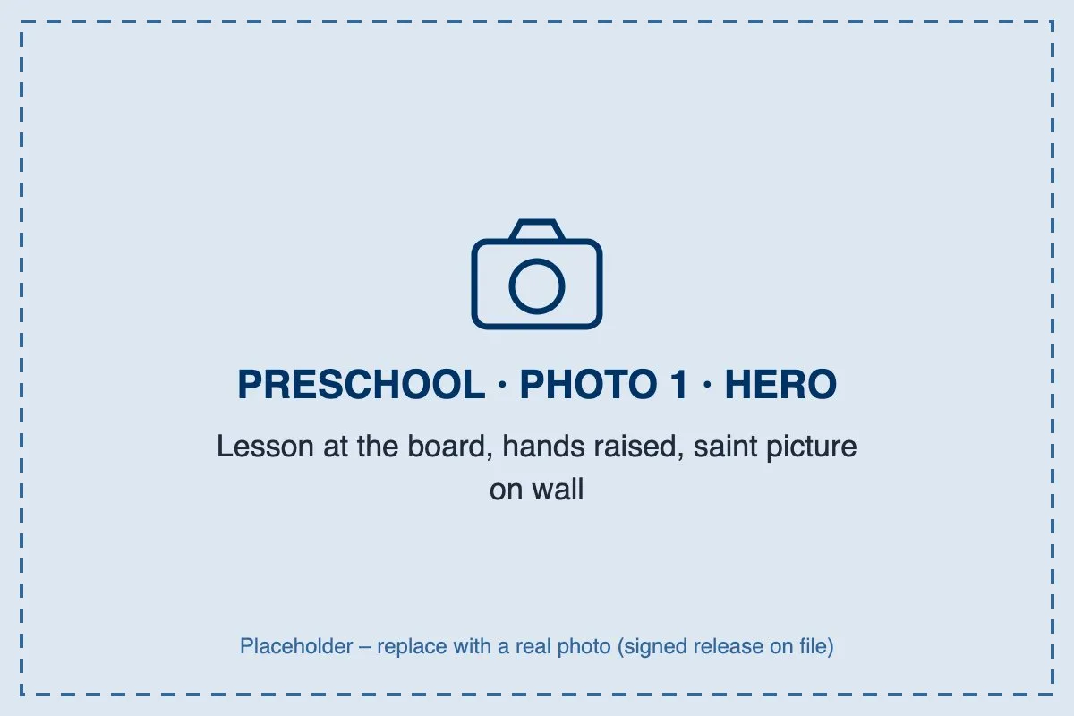 Preschool lesson with children raising their hands at Immaculata Pre-Primary in Pharr, TX