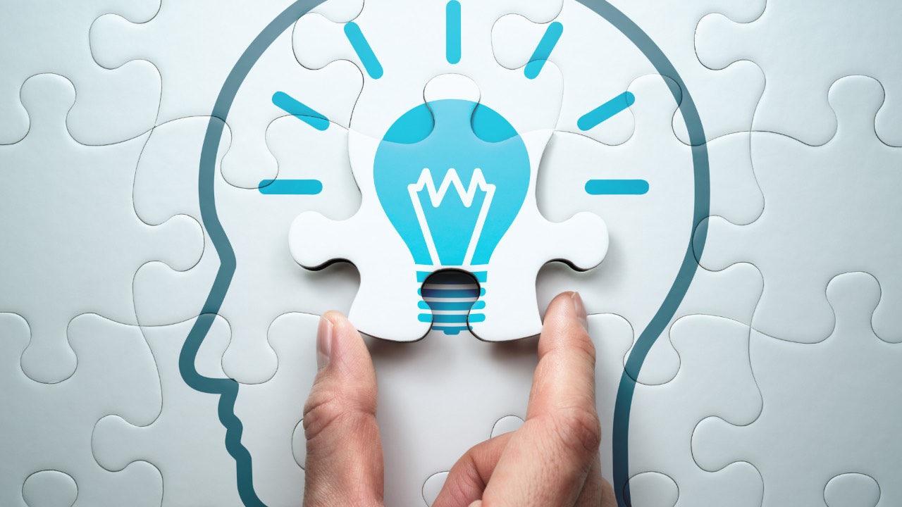 Image of a puzzle of a drawing of a head with a lightbulb