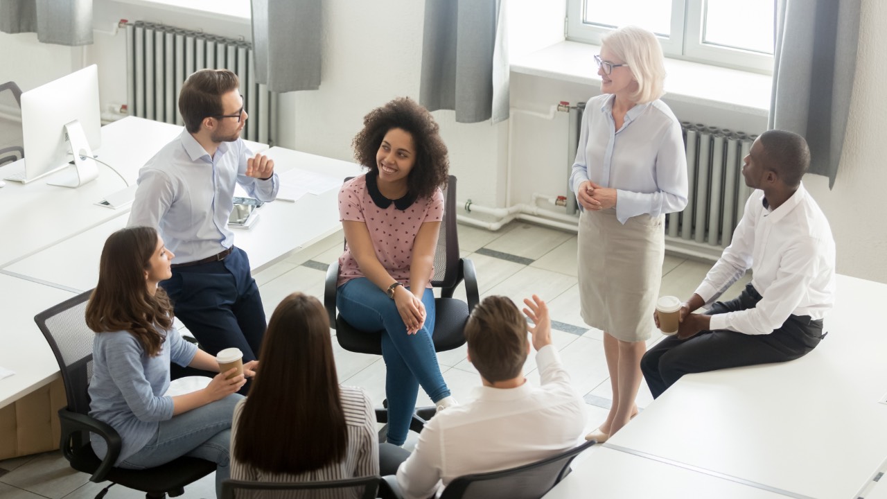 Engaged and happy employees in the office