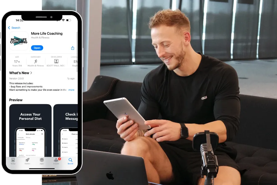 more life coaching gym Sutton Coldfield group training session men and women male female all ages in gym App Store apple laptop