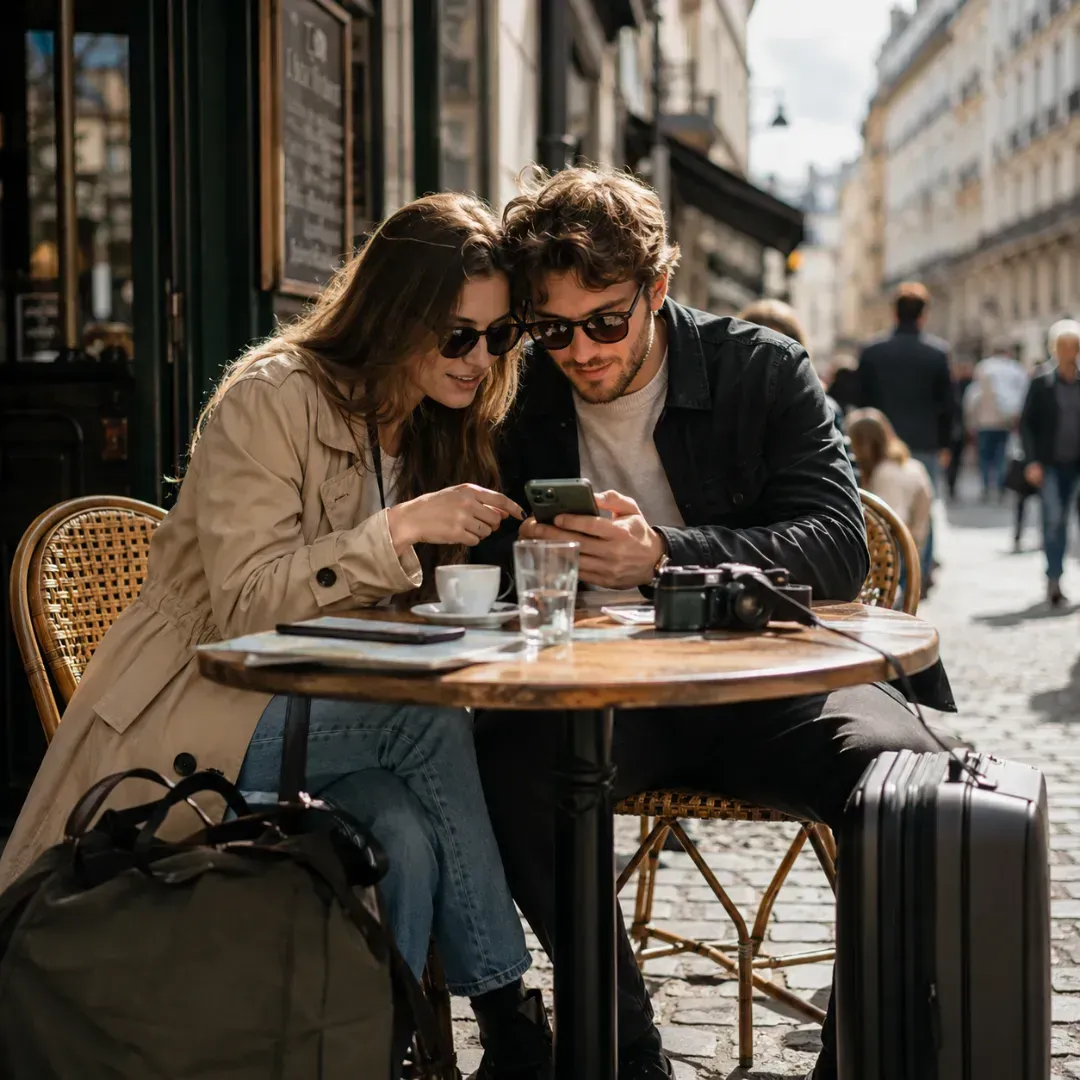 Couple looking at the phone