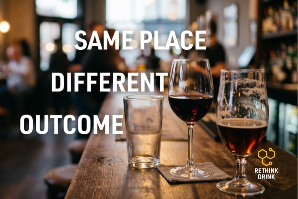rinks on bar counter representing different drinking choices in real life setting