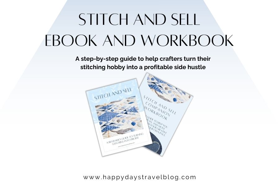 A vibrant flat illustration of a diverse group of crafters at a large table, surrounded by colorful fabrics, yarn, and handmade crafts, with sunlight streaming through a window.