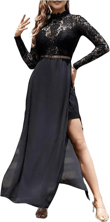Sheer Lace Long Sleeve Cocktail Dress