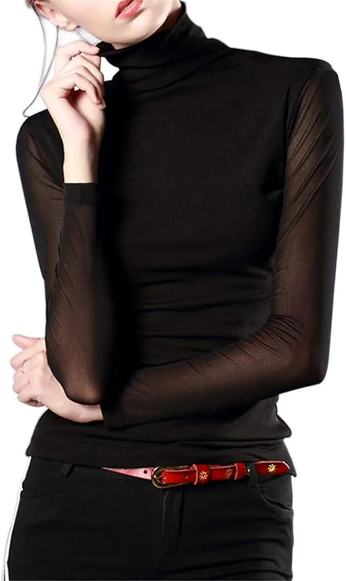 Turtleneck Sheer See Through Casual Top