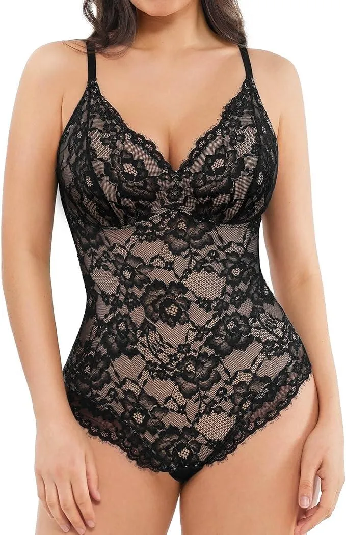 V Neck Backless Lace Shapewear