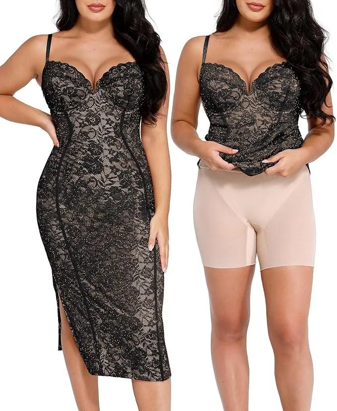 Lace V-Neck Party Shapewear Dress