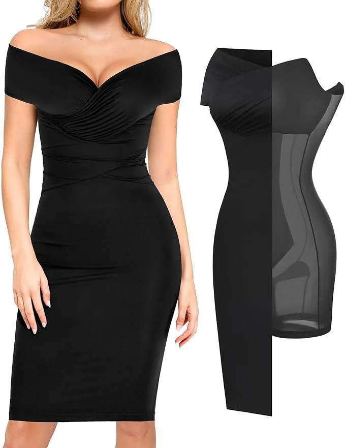 ElegantFit Off-Shoulder Shapewear Dress