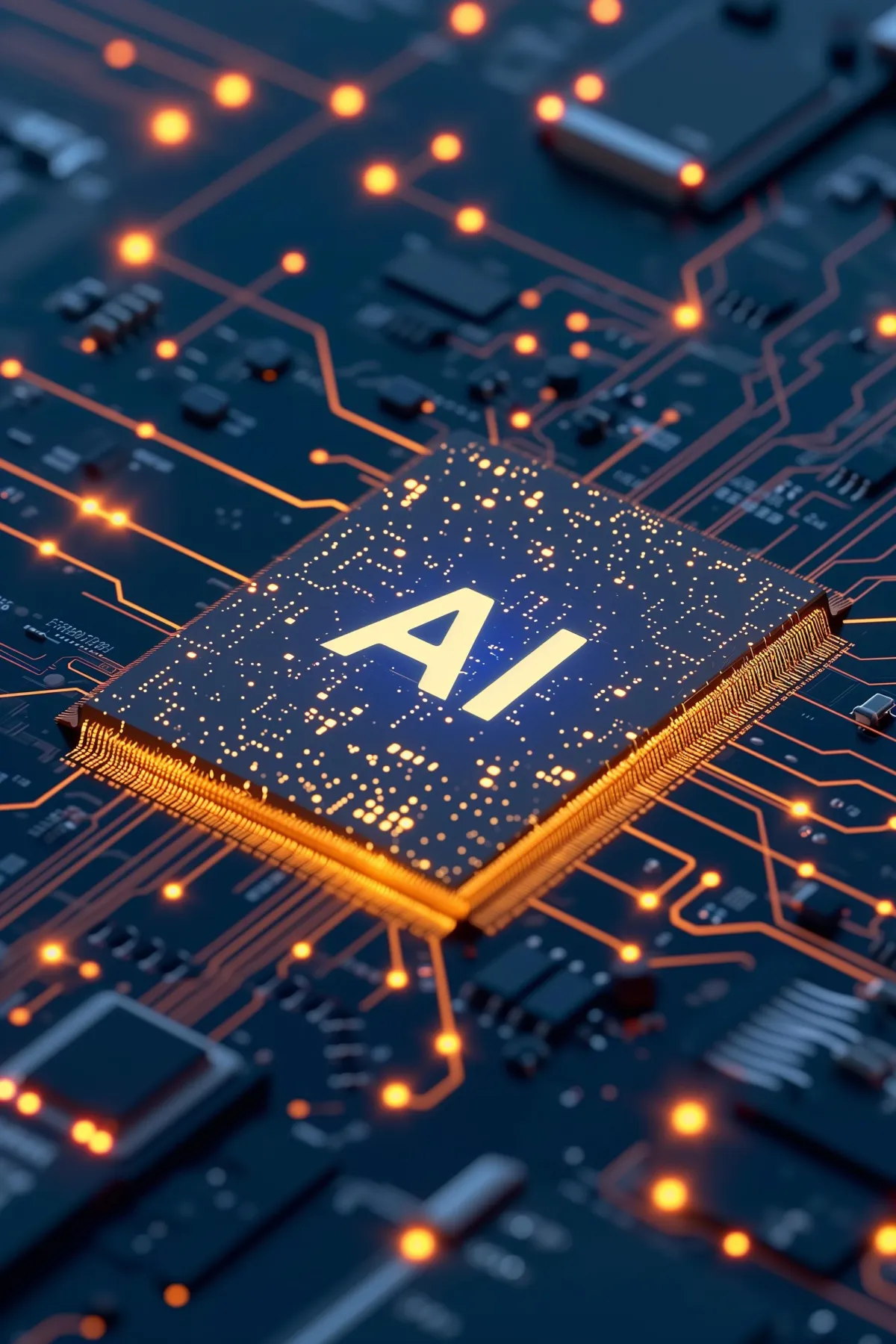 A microchip emblazoned with 'AI' showcases the core of generative AI technology for business innovation, highlighted by Vee Khuu, a top real estate and business AI trainer and speaker.