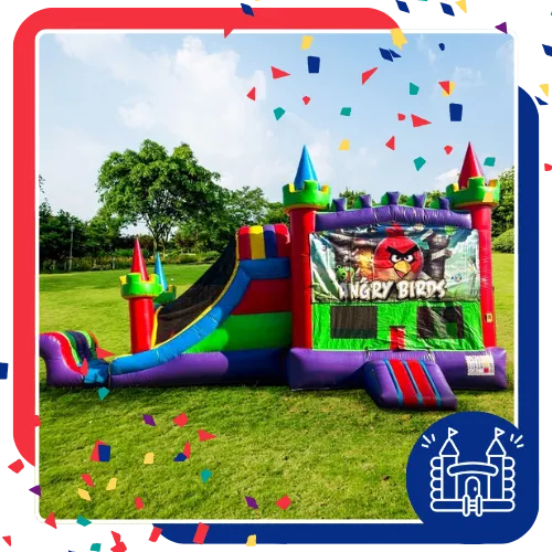 Inflatable rental set up for a backyard party in Irving, TX