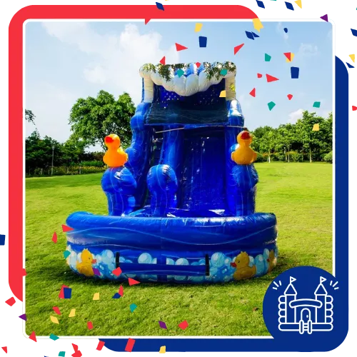 Colorful party slide rentals ready for a birthday celebration in Fort Worth, TX