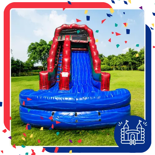 Children enjoying a water slide rental at a backyard party in Irving, TX