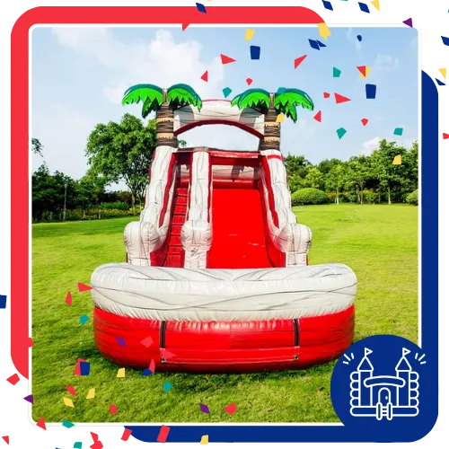 Children enjoying safe water fun on an inflatable slide at a local party