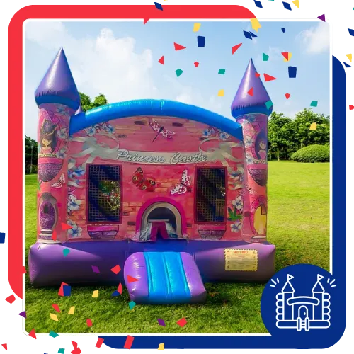 Colorful combo bounce house rental ready for guests in Irving, TX