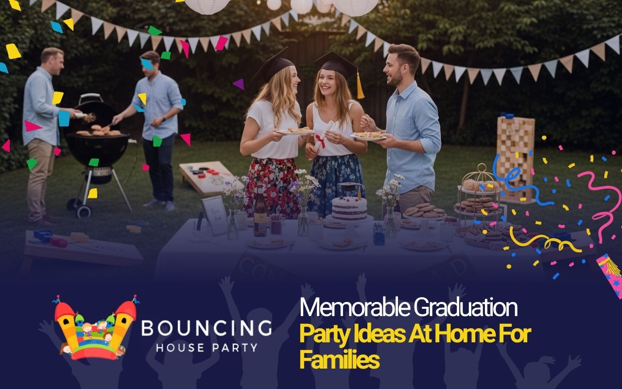 Family enjoying graduation party ideas at home together
