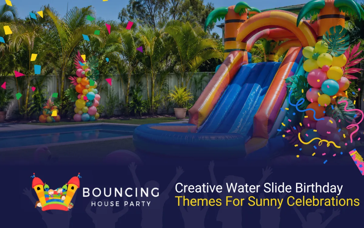 Water slide birthday themes for a colorful backyard kids party water-slide-birthday-themes-tropical-party