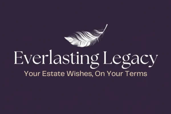 Everlasting Legacy logo featuring a white feather above the company name on a dark purple background with the tagline 'Your Estate Wishes, On Your Terms.
