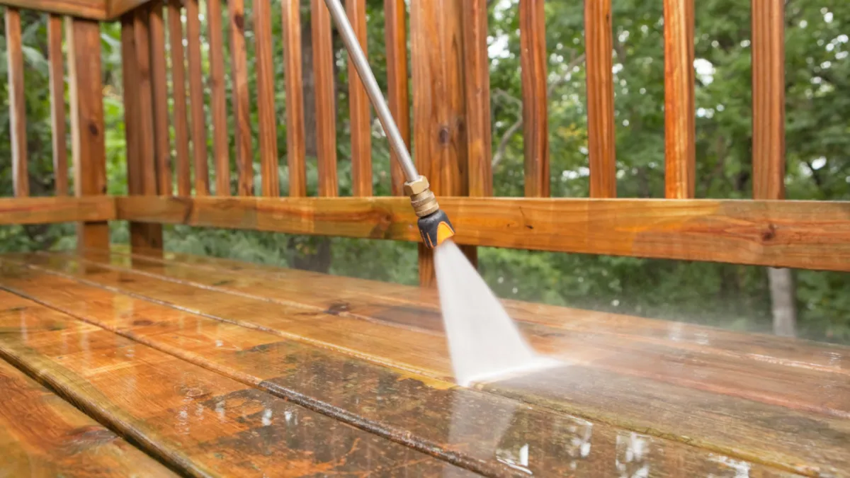 Water blasting deck and fence 