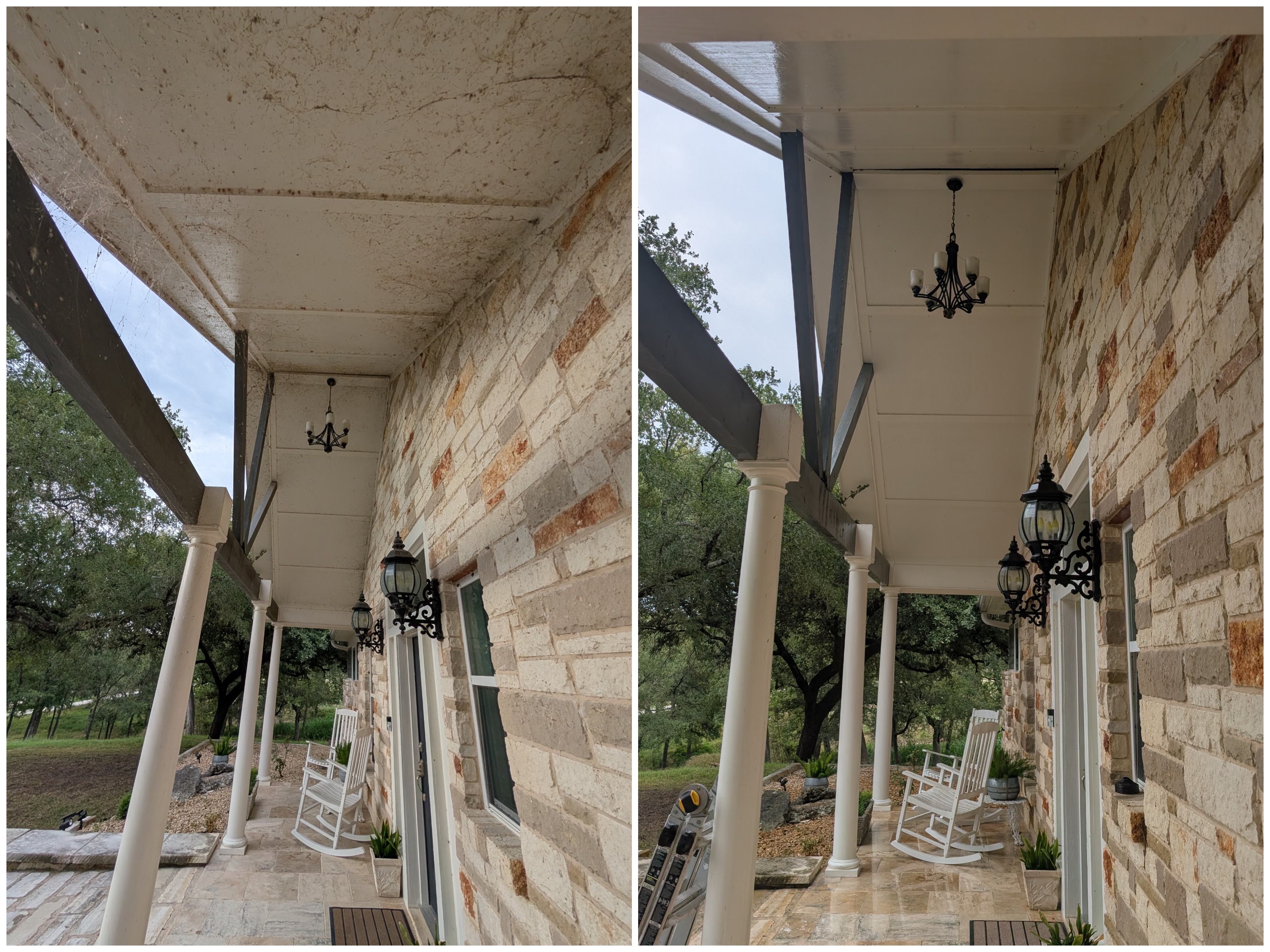 Soft wash porch ceiling and cobweb cleaning in Bell County